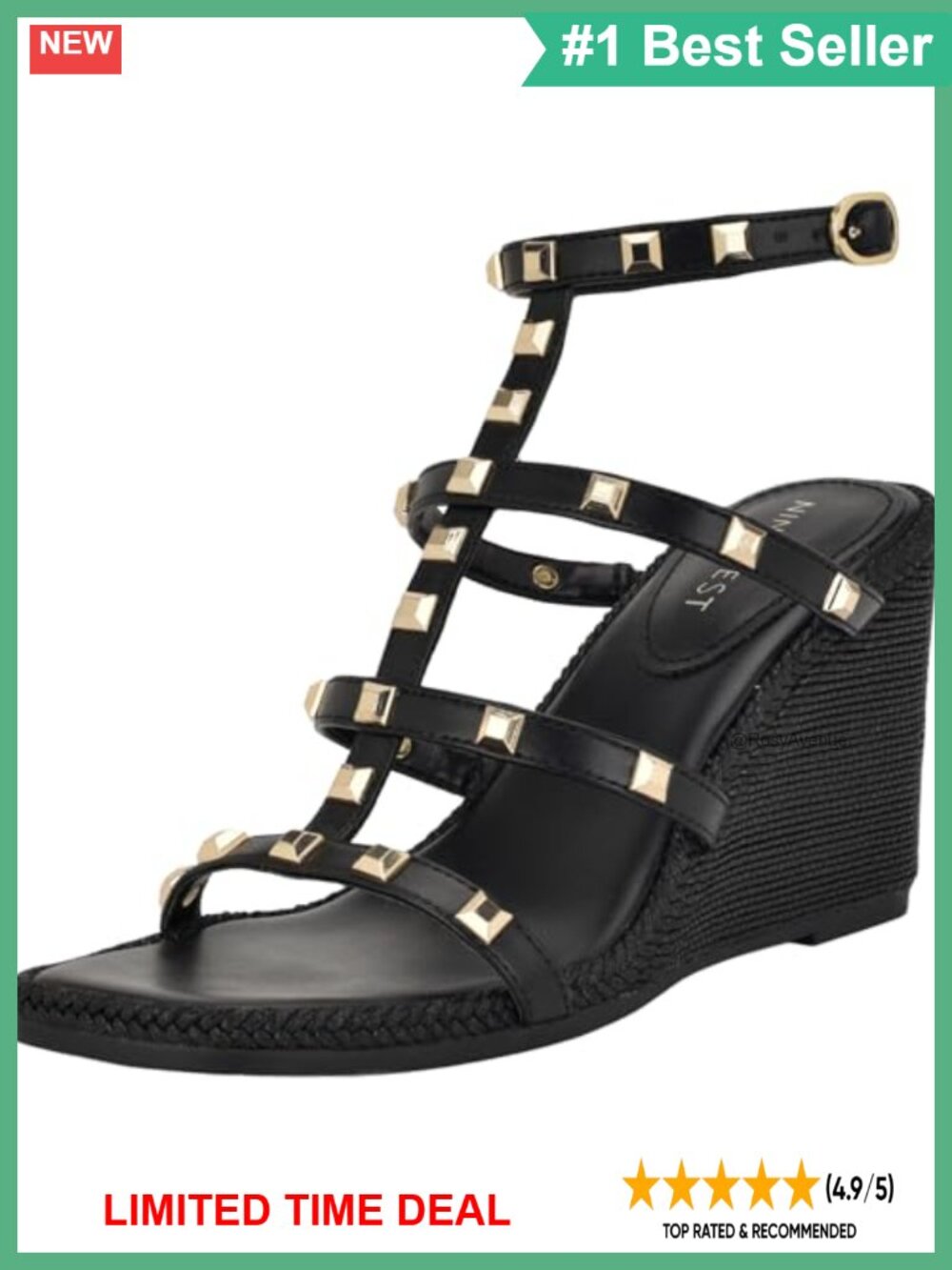 Nine West Sardis Faux Leather Studded Platform Wedge Sandals Buckle Ankle Strap